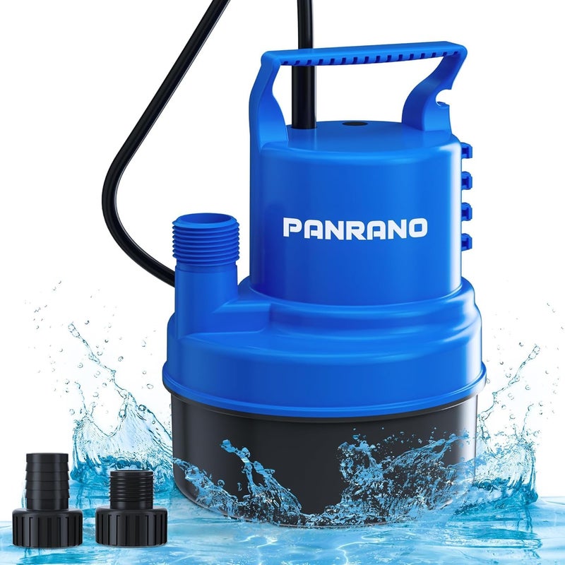 PANRANO 1/2 HP Submersible Water Pump 2900 GPH Portable Small Sump Pump For Pool Cover, Basements, Puddles, Gardens Ponds With 16.4 Ft Power Cord and Hose Adapters, Sky Blue - Image 1